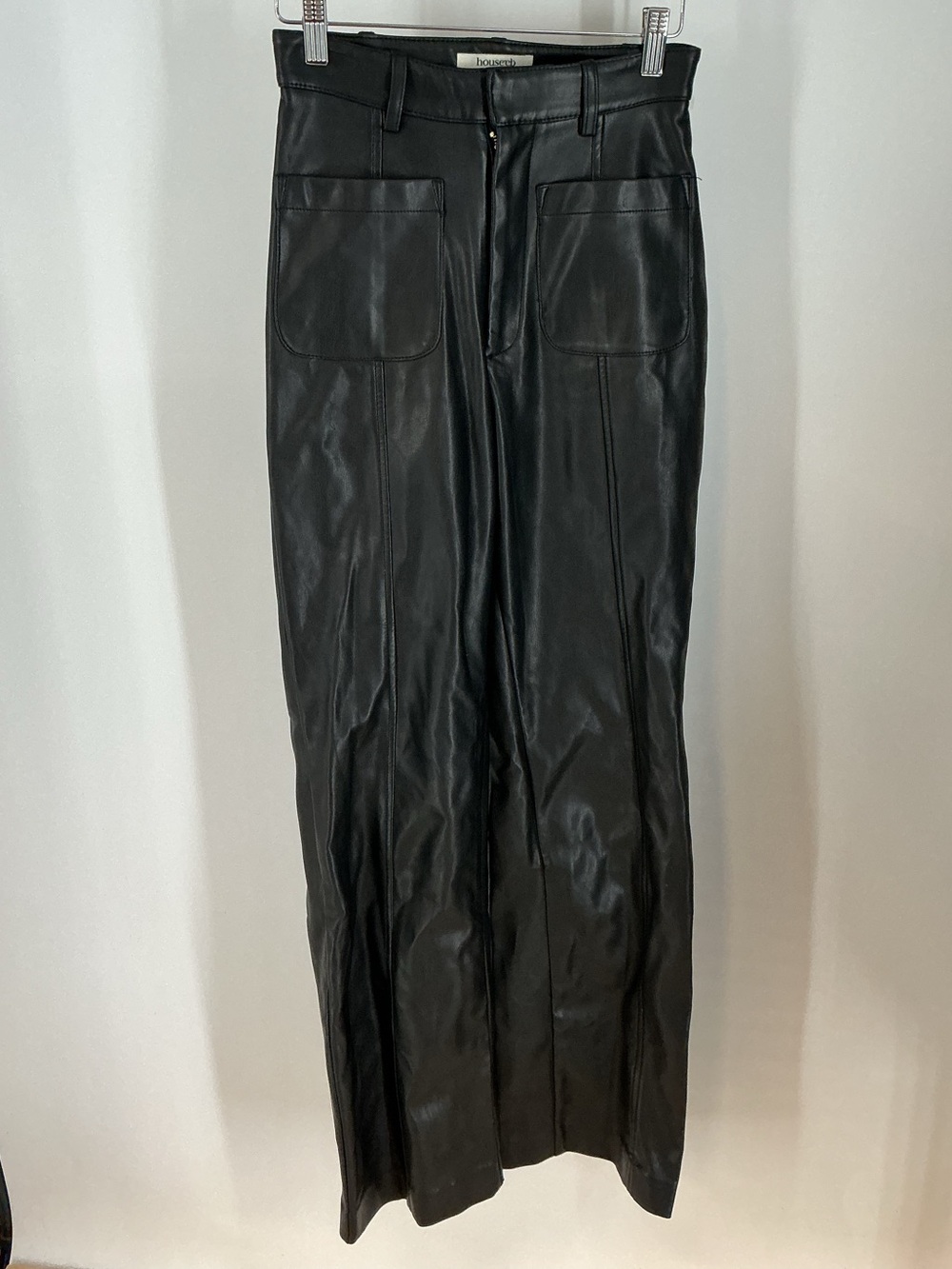 House of CB Black Faux Leather Straight-Leg Pants Size XS